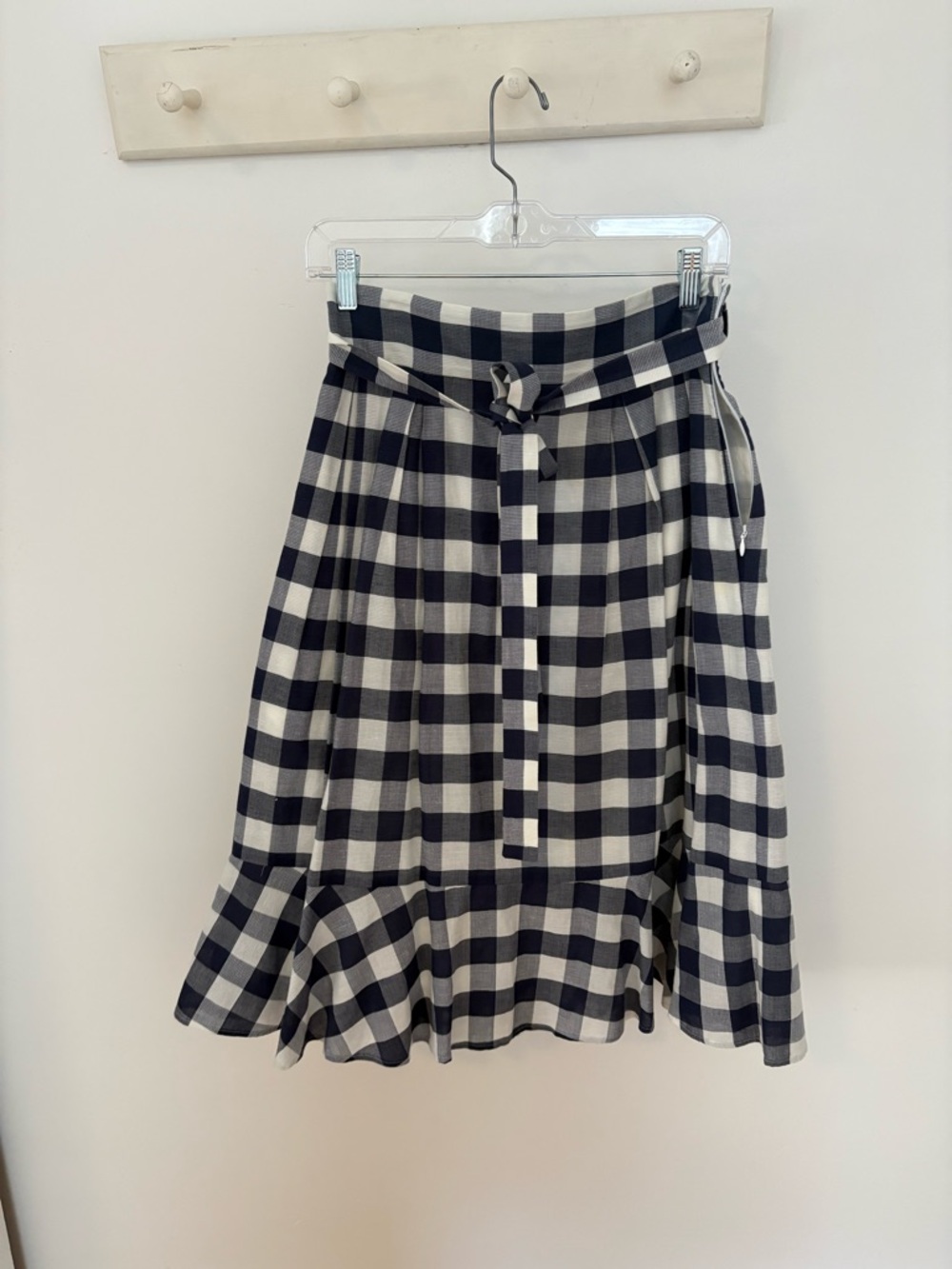 Club Monaco Navy and White Gingham Skirt with Belt